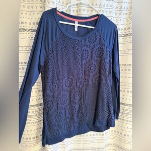 Xhilaration Dark Blue Lace Long Sleeve Top